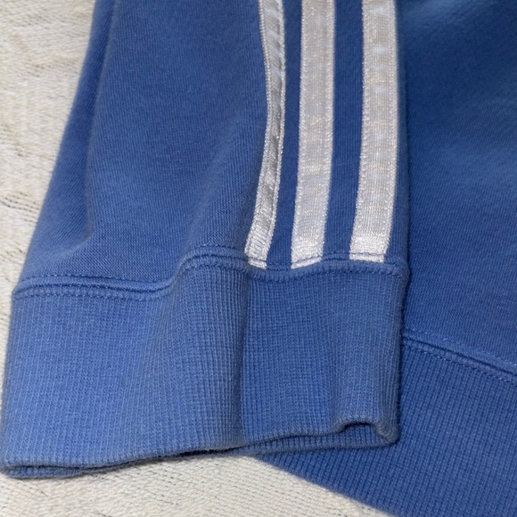 Gently Loved Adidas Light Blue Hoodie with White Stripes **Missing Drawstring ** - Picture 8 of 10